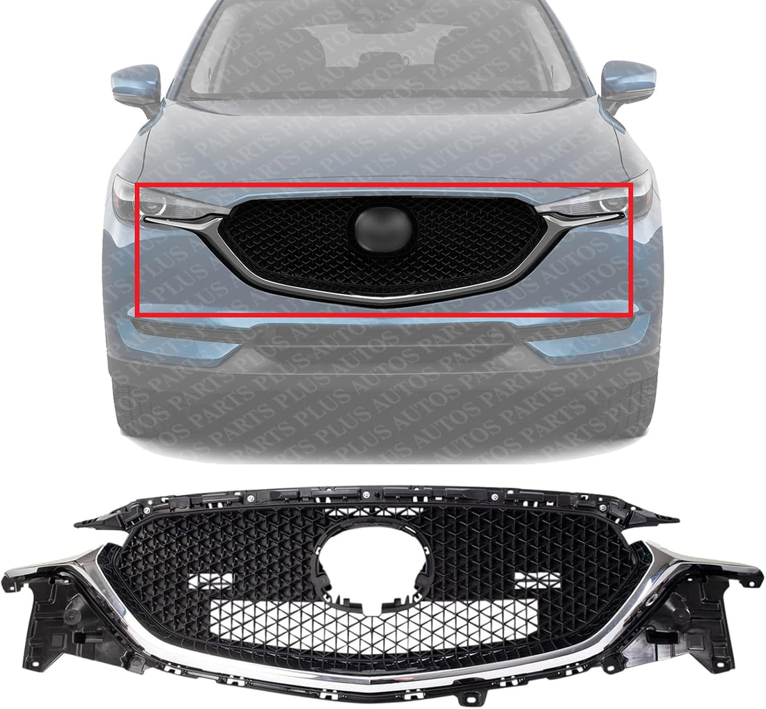 Front Grille Assembly Textured Gray With Chrome Molding Plastic Direct Replacement Compatible With 2017-2021 Mazda CX-5 MA1200215 KB8D50710J