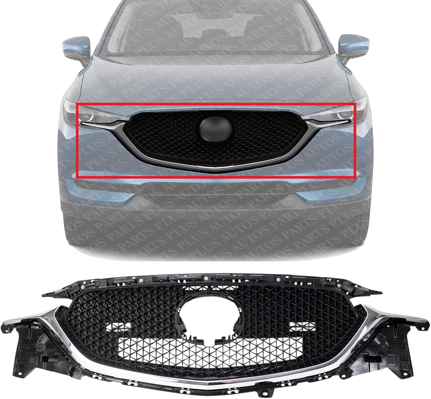 Front Grille Assembly Textured Gray With Chrome Molding Plastic Direct Replacement Compatible With 2017-2021 Mazda CX-5 MA1200215 KB8D50710J