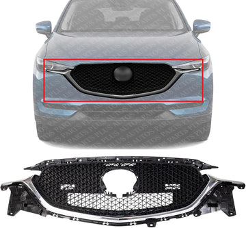 Front Grille Assembly Textured Gray With Chrome Molding Plastic Direct Replacement Compatible With 2017-2021 Mazda CX-5 MA1200215 KB8D50710J