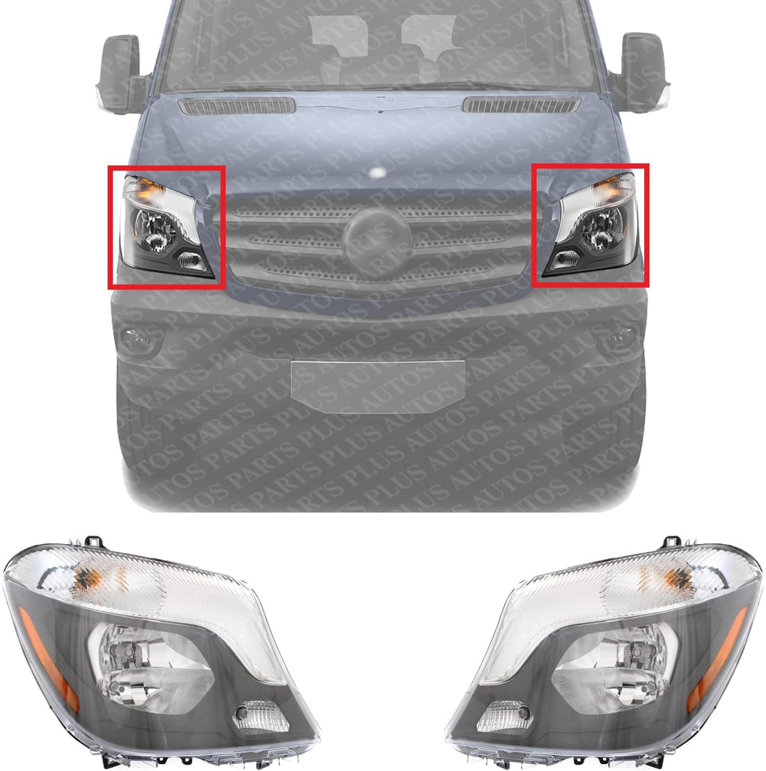 Set Of 2 Front Head Light Assembly Plastic Left Driver & Right Passenger Side Direct Replacement Compatible With 2014-2018 Mercedes Benz Sprinter 2500/3500 MB2502221 MB2503221