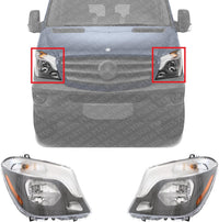 Set Of 2 Front Head Light Assembly Plastic Left Driver & Right Passenger Side Direct Replacement Compatible With 2014-2018 Mercedes Benz Sprinter 2500/3500 MB2502221 MB2503221