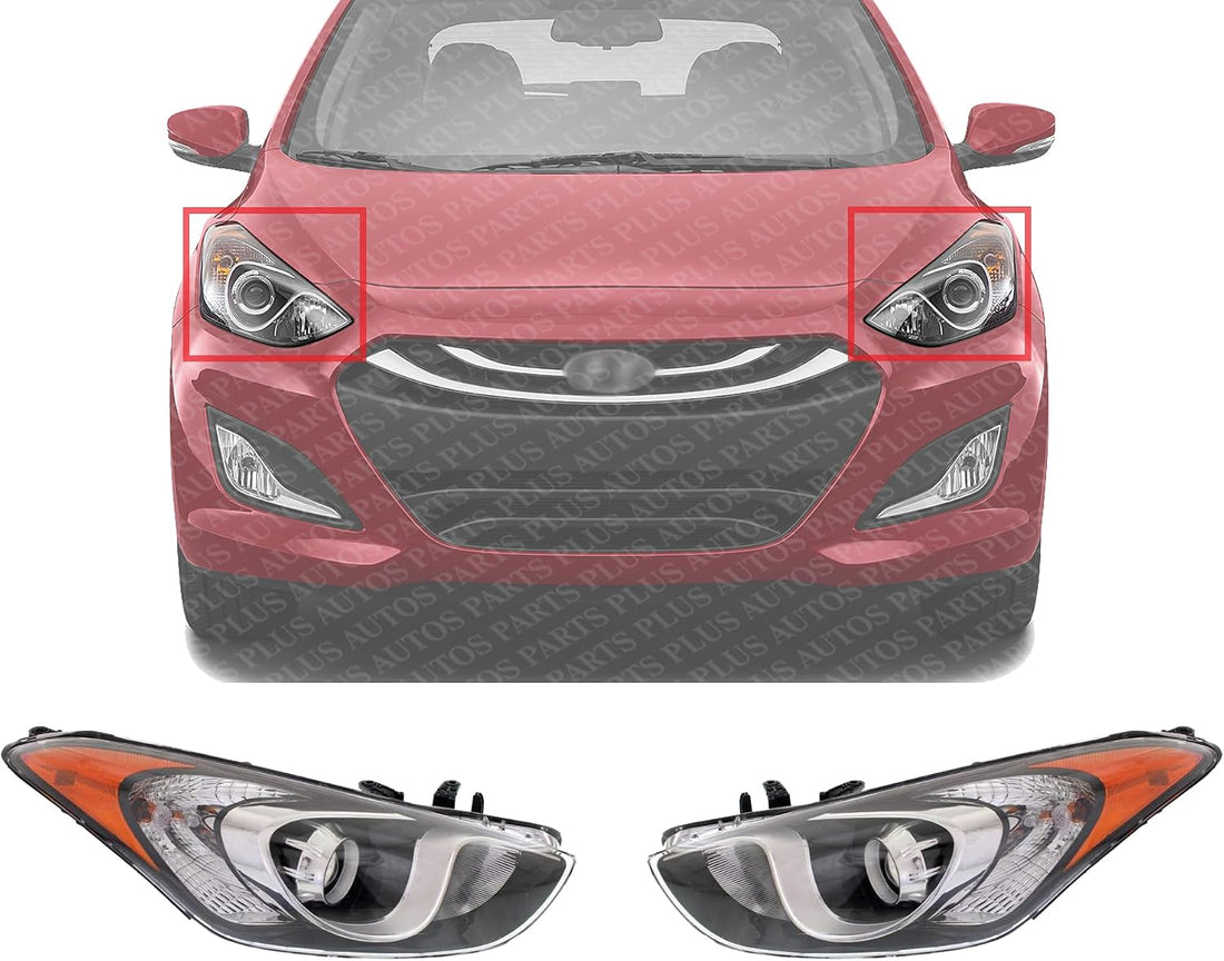 Set Of 2 Front Headlight Assembly Halogen Right Passenger & Left Driver Side Direct Replacement Compatible With 2013-2017 Hyundai Elantra GT HY2502173 HY2503173 92102A5050 92101A5050