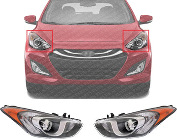 Set Of 2 Front Headlight Assembly Halogen Right Passenger & Left Driver Side Direct Replacement Compatible With 2013-2017 Hyundai Elantra GT HY2502173 HY2503173 92102A5050 92101A5050