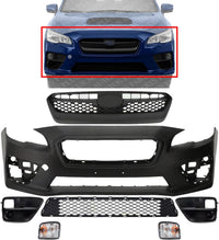 Front Bumper Cover Primed Plastic + Upper & Lower Grille + Signal Lamp + Fog Light + Trim Left Driver & Right Passenger Side Direct Replacement Compatible With 2015-2017 Subaru WRX