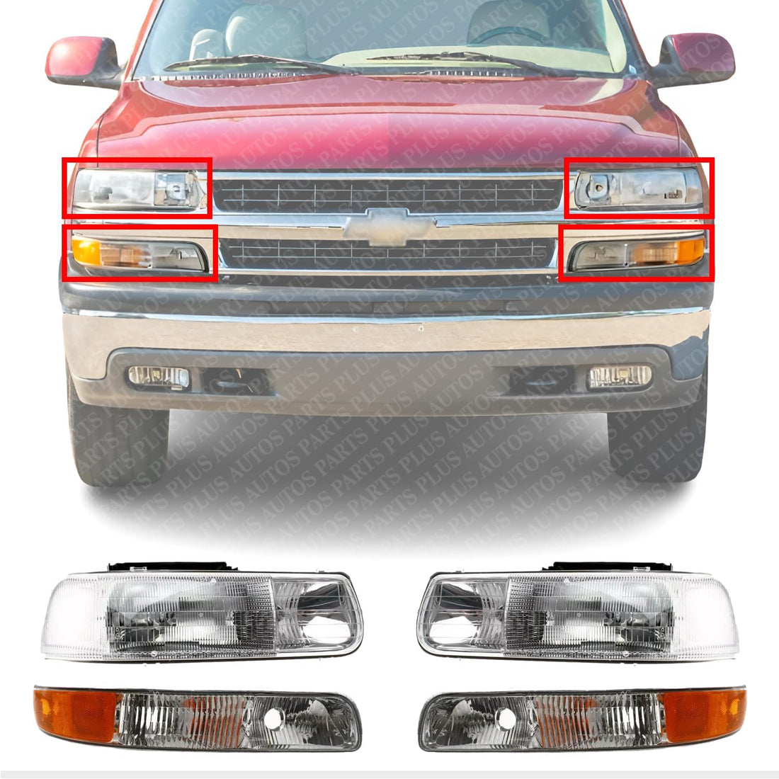 Front Head Light Assembly + Park Lamp Left Driver & Right Passenger Side Direct Replacement Compatible With 1999-2002 Chevrolet Silverado / 2000-2006 Tahoe GM2502187 GM2503187
