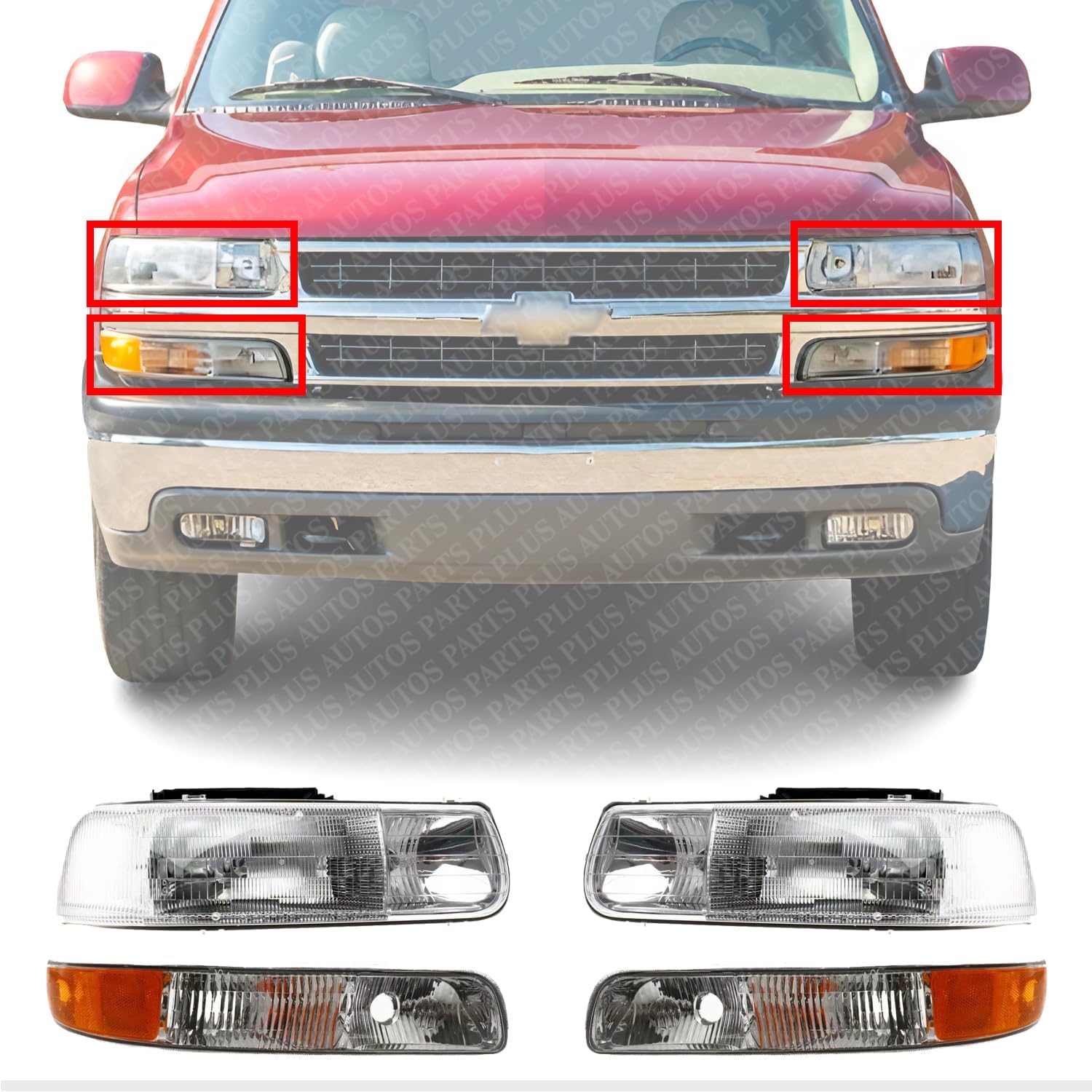Front Head Light Assembly + Park Lamp Left Driver & Right Passenger Side Direct Replacement Compatible With 1999-2002 Chevrolet Silverado / 2000-2006 Tahoe GM2502187 GM2503187