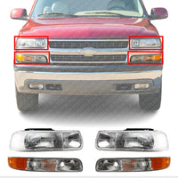 Front Head Light Assembly + Park Lamp Left Driver & Right Passenger Side Direct Replacement Compatible With 1999-2002 Chevrolet Silverado / 2000-2006 Tahoe GM2502187 GM2503187