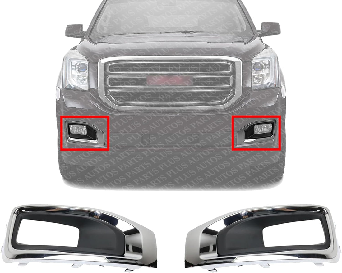 Set Of 2 Front Fog Light Molding Primed With Chrome Bezel Left Driver & Right Passenger Side Direct Replacement Compatible With 2015-2020 GMC Yukon/XL GM1039187 GM1038187 22936427