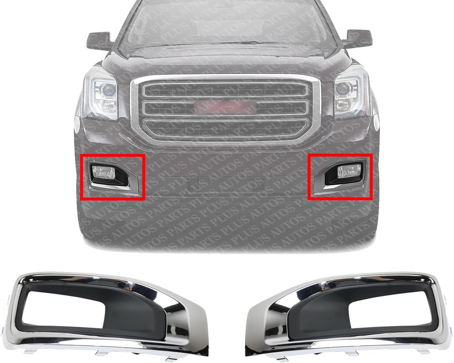 Set Of 2 Front Fog Light Molding Primed With Chrome Bezel Left Driver & Right Passenger Side Direct Replacement Compatible With 2015-2020 GMC Yukon/XL GM1039187 GM1038187 22936427