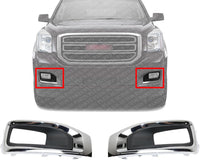 Set Of 2 Front Fog Light Molding Primed With Chrome Bezel Left Driver & Right Passenger Side Direct Replacement Compatible With 2015-2020 GMC Yukon/XL GM1039187 GM1038187 22936427