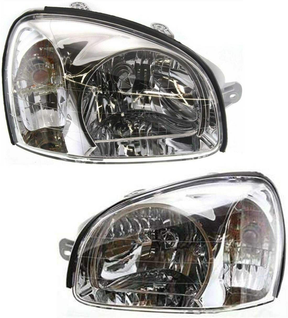 Set Of 2 Front Head Light Assembly Plastic Left Driver & Right Passenger Side Direct Replacement Compatible With 2001-2003 Hyundai Santa Fe HY2502121 HY2503121 9210126050 9210226050