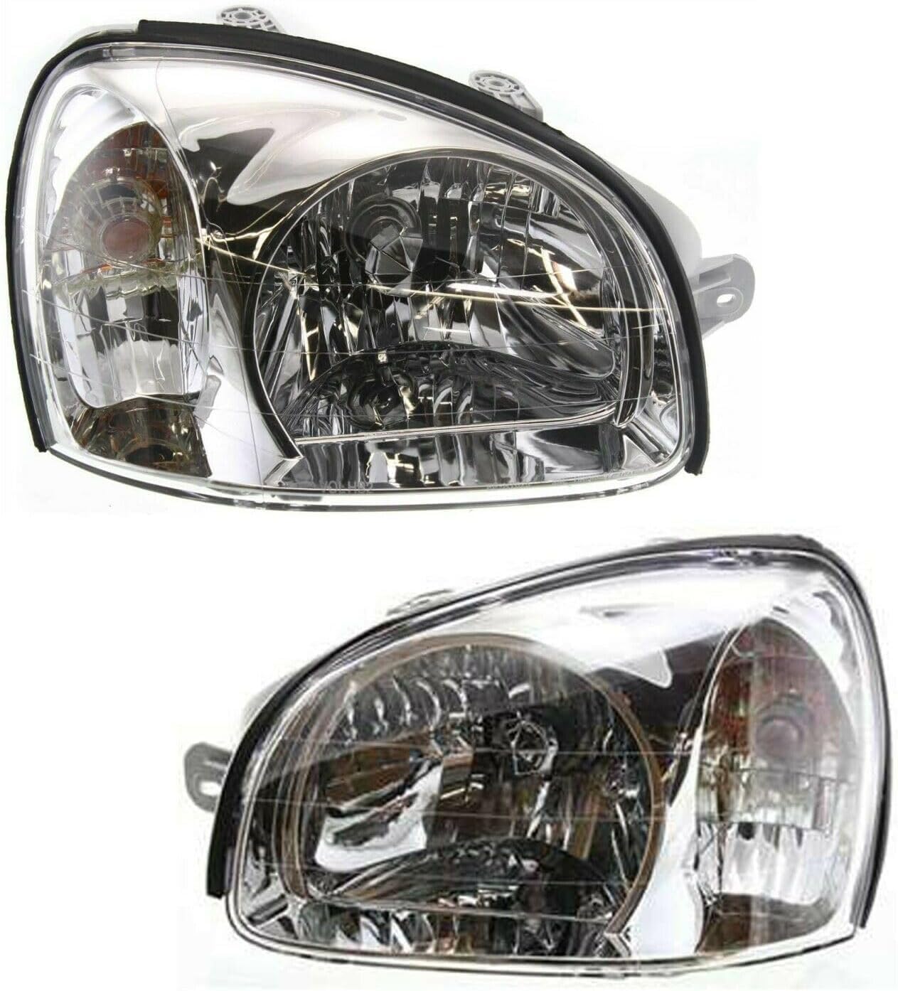Set Of 2 Front Head Light Assembly Plastic Left Driver & Right Passenger Side Direct Replacement Compatible With 2001-2003 Hyundai Santa Fe HY2502121 HY2503121 9210126050 9210226050