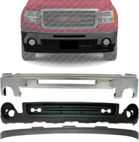 Front Bumper Chrome With Air Hole + Lower Valance Air Deflector & Extension Textured Direct Replacement Compatible With 2007-2013 GMC Sierra 1500 GM1002834 GM1015100 GM10922