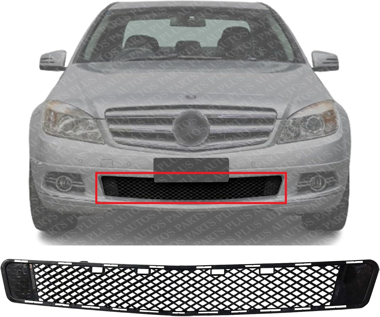 Front Bumper Grille Textured Plastic Direct Replacement Compatible With 2008-2011 Mercedes Benz C-Class MB1036154 2048852123