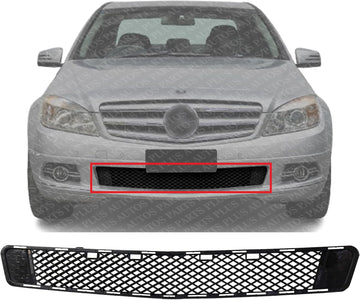 Front Bumper Grille Textured Plastic Direct Replacement Compatible With 2008-2011 Mercedes Benz C-Class MB1036154 2048852123