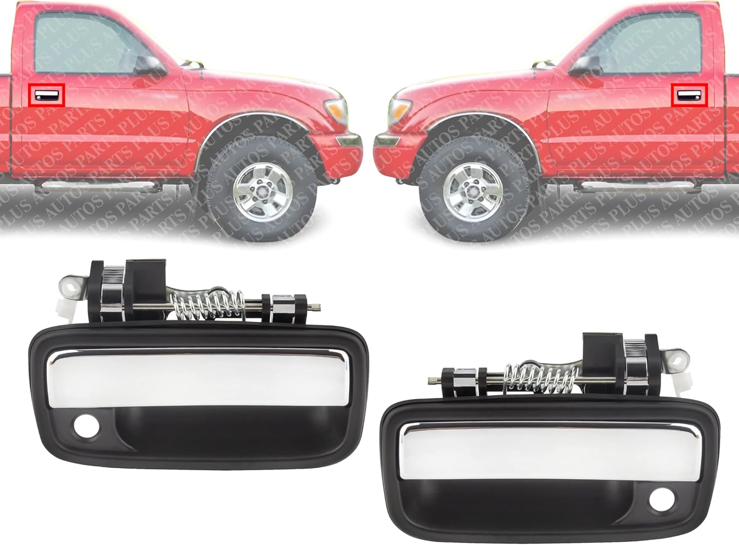 Front Door Handle Textured Black with Chrome Lever Left Driver & Right Passenger Side Direct Replacement Compatible with 1995-2004 Toyota Tacoma TO1310123 TO1311123 6922035030