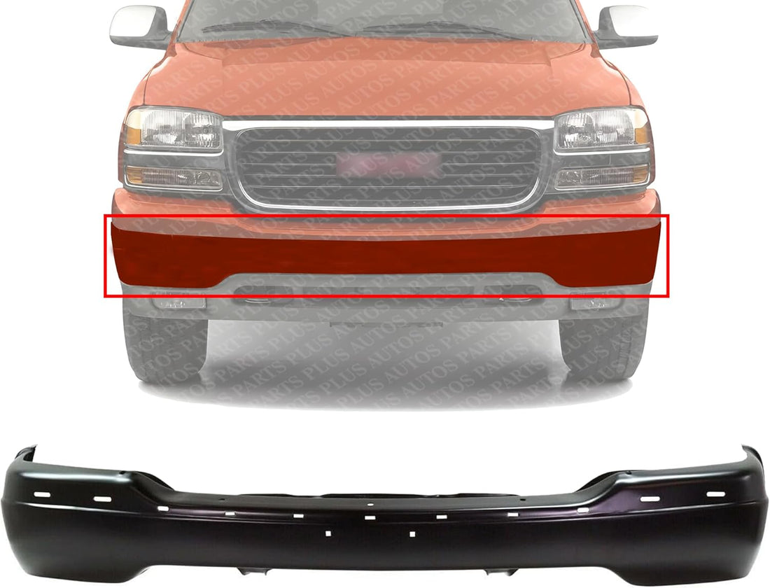 Front Bumper Face Bar Primed Steel Without Brackets Direct Replacement Compatible With 1999-2002 GMC Sierra 1500/2001-2002 2500HD 3500/2000-2006 Yukon XL-2500 GM1002374
