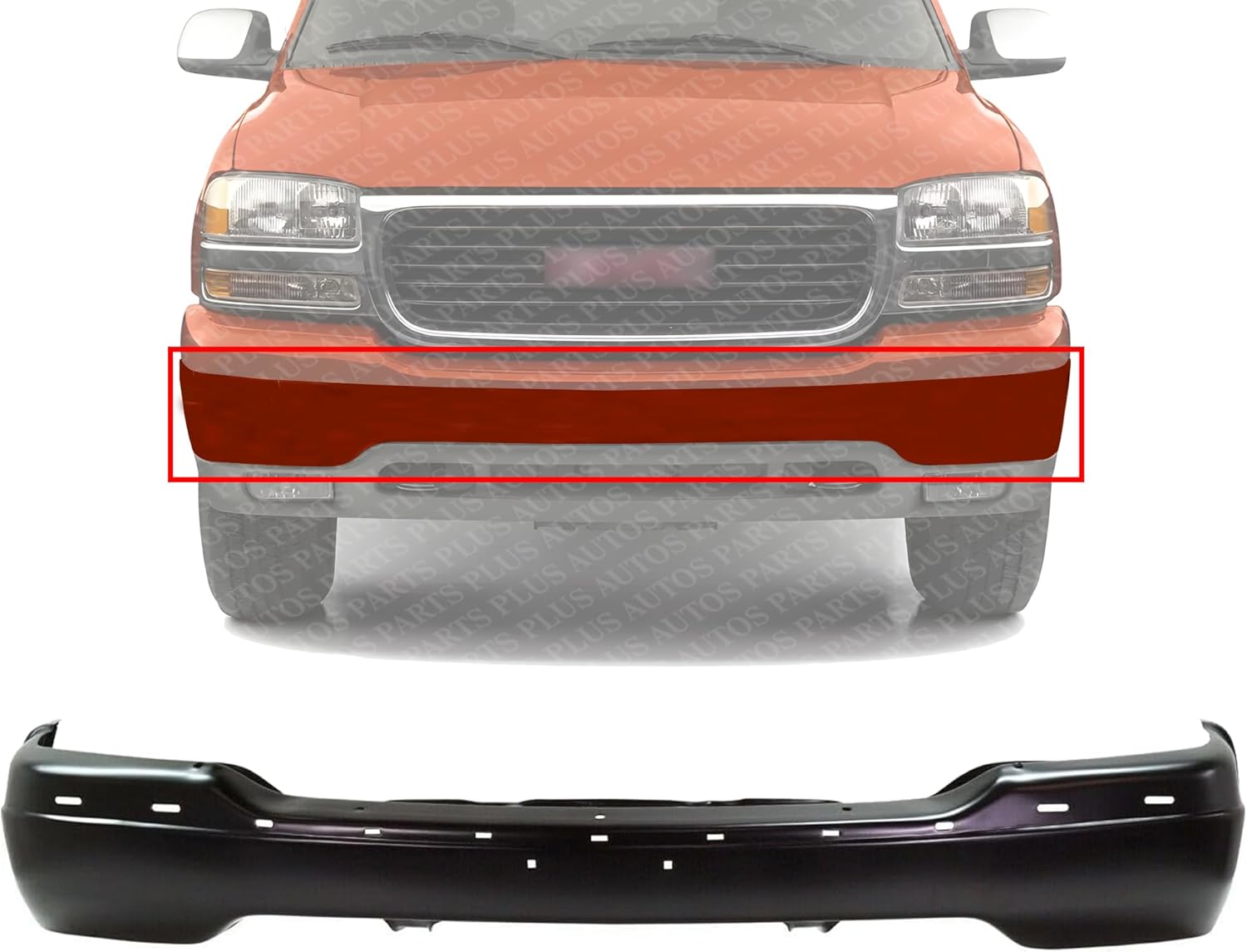 Front Bumper Face Bar Primed Steel Without Brackets Direct Replacement Compatible With 1999-2002 GMC Sierra 1500/2001-2002 2500HD 3500/2000-2006 Yukon XL-2500 GM1002374