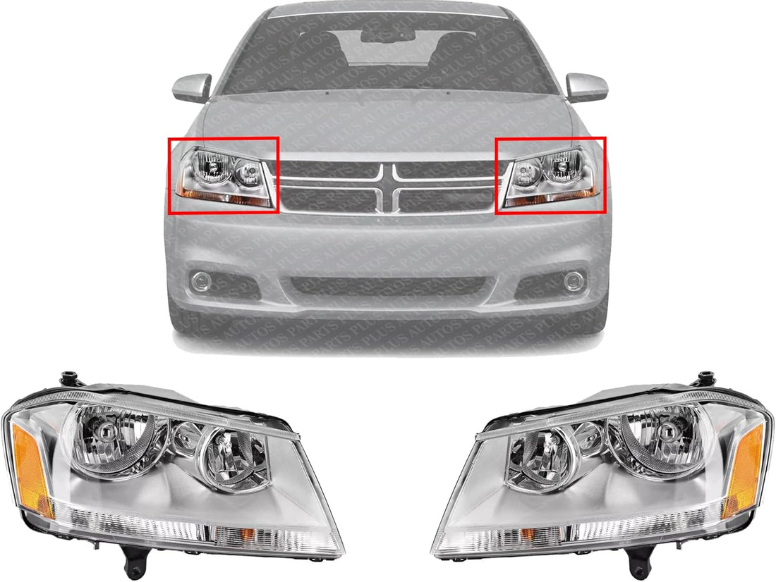 Set Of 2 Front Headlight Assembly Right Passenger & Left Driver Side Direct Replacement Compatible With 2008-2014 Dodge Avenger 5116343AD-PFM 5116342AD-PFM