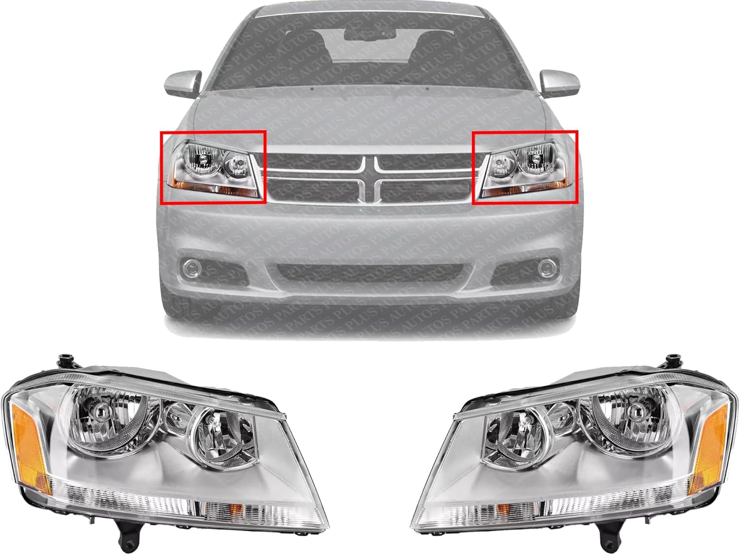 Set Of 2 Front Headlight Assembly Right Passenger & Left Driver Side Direct Replacement Compatible With 2008-2014 Dodge Avenger 5116343AD-PFM 5116342AD-PFM