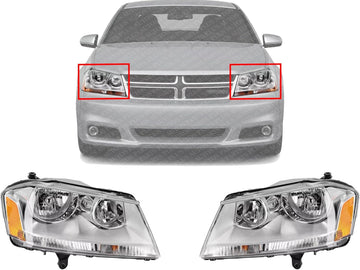 Set Of 2 Front Headlight Assembly Right Passenger & Left Driver Side Direct Replacement Compatible With 2008-2014 Dodge Avenger 5116343AD-PFM 5116342AD-PFM