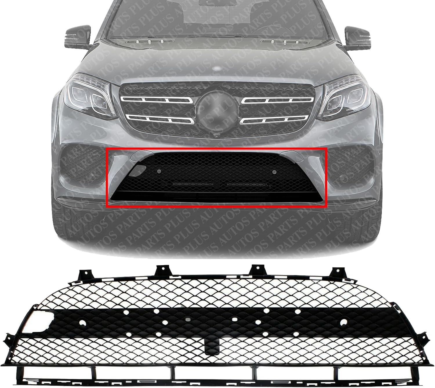 Front Bumper Center Grille Black Plastic Direct Replacement Compatible With 2016-2019 Mercedes Benz GLE-CLASS / 2017-2019 GLS450 GLS550 MB1036159 292885512228