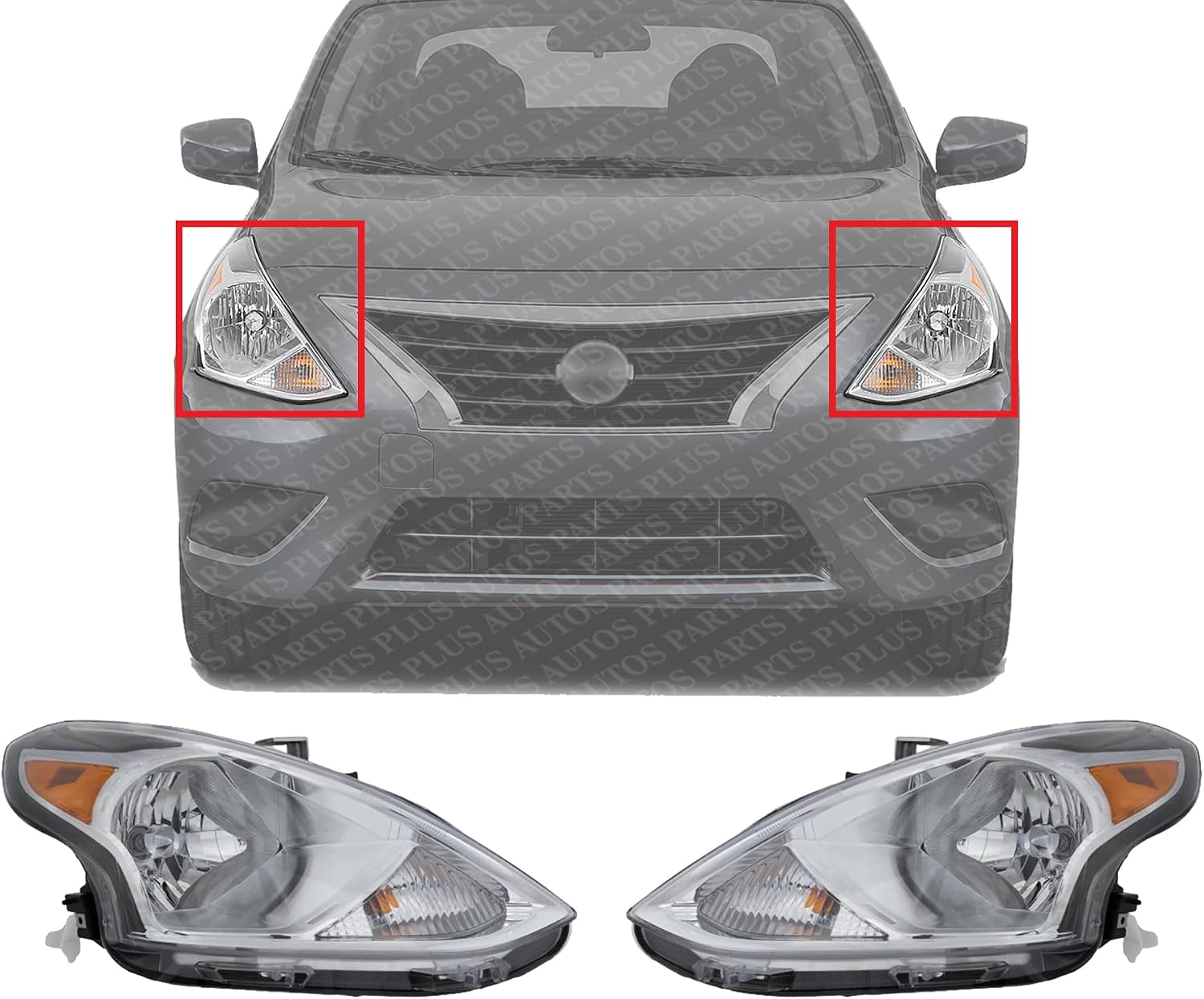 Set Of 2 Front Head Light Assembly Plastic Left Driver & Right Passenger Side Direct Replacement Compatible With 2015-2019 Nissan Versa NI2503230 NI2502230 260109KK0A 260609KK0A