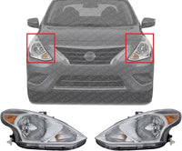 Set Of 2 Front Head Light Assembly Plastic Left Driver & Right Passenger Side Direct Replacement Compatible With 2015-2019 Nissan Versa NI2503230 NI2502230 260109KK0A 260609KK0A
