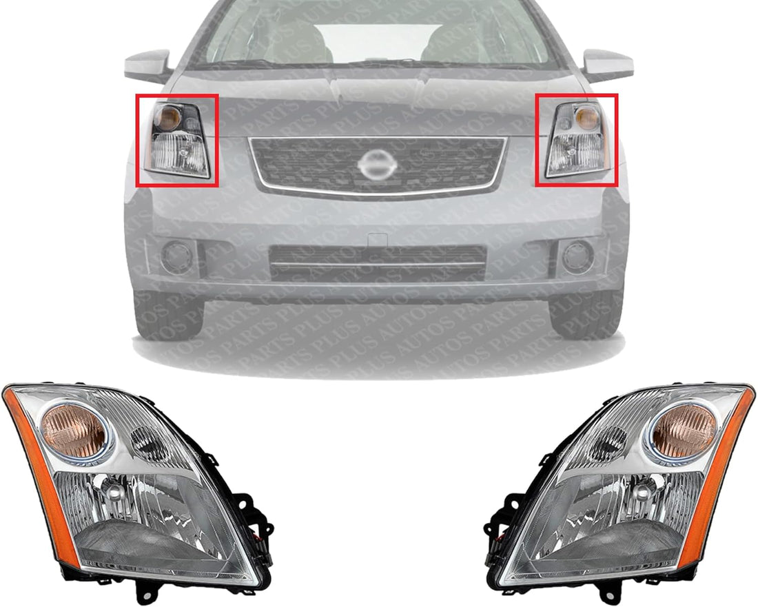 Set Of 2 Front Head Light Assembly Plastic Left Driver & Right Passenger Side Direct Replacement Compatible With 2007-2009 Nissan Sentra NI2502163 NI2503163 26060ET000 26010ET000