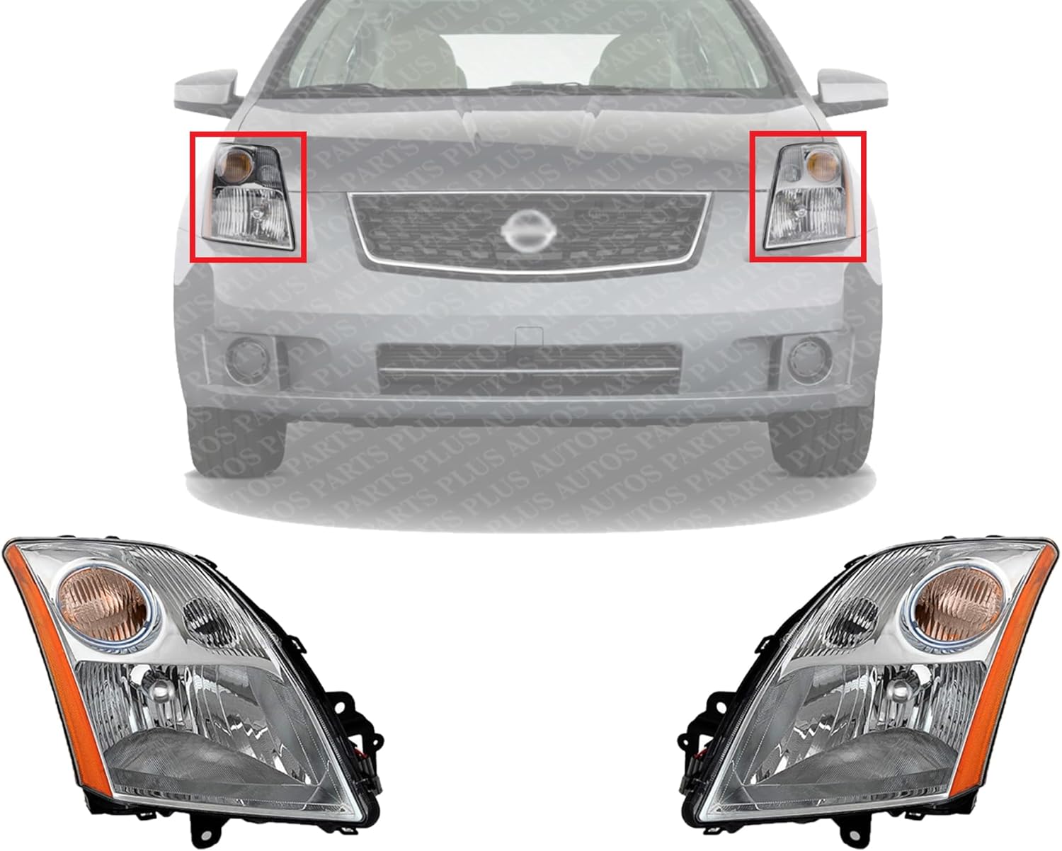 Set Of 2 Front Head Light Assembly Plastic Left Driver & Right Passenger Side Direct Replacement Compatible With 2007-2009 Nissan Sentra NI2502163 NI2503163 26060ET000 26010ET000