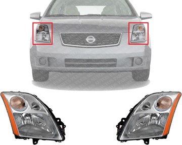 Set Of 2 Front Head Light Assembly Plastic Left Driver & Right Passenger Side Direct Replacement Compatible With 2007-2009 Nissan Sentra NI2502163 NI2503163 26060ET000 26010ET000
