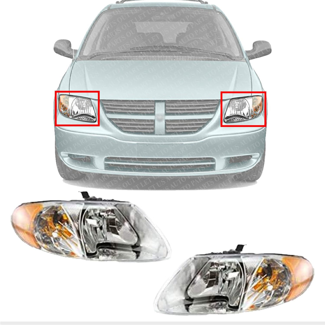 Set Of 2 Front Head Light Assembly Left Driver & Right Passenger Side Direct Replacement Compatible With 2001-2007 Dodge Grand Caravan ‎4857700AC 4857701AC