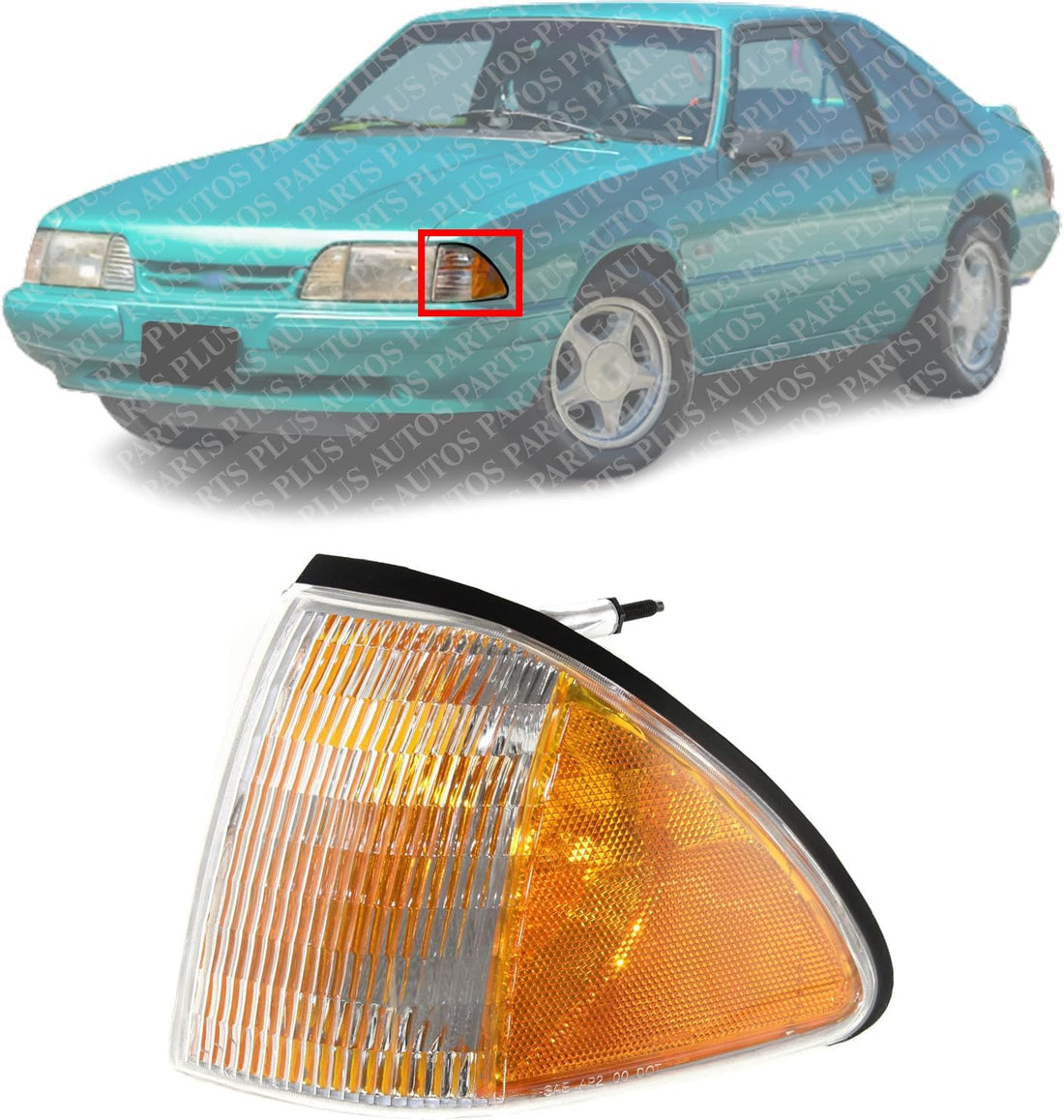 Front Outer Corner Light Lens And Housing Left Driver Side Direct Replacement Compatible With 1987-1993 Ford Mustang FO2550105 E7ZZ15A201B