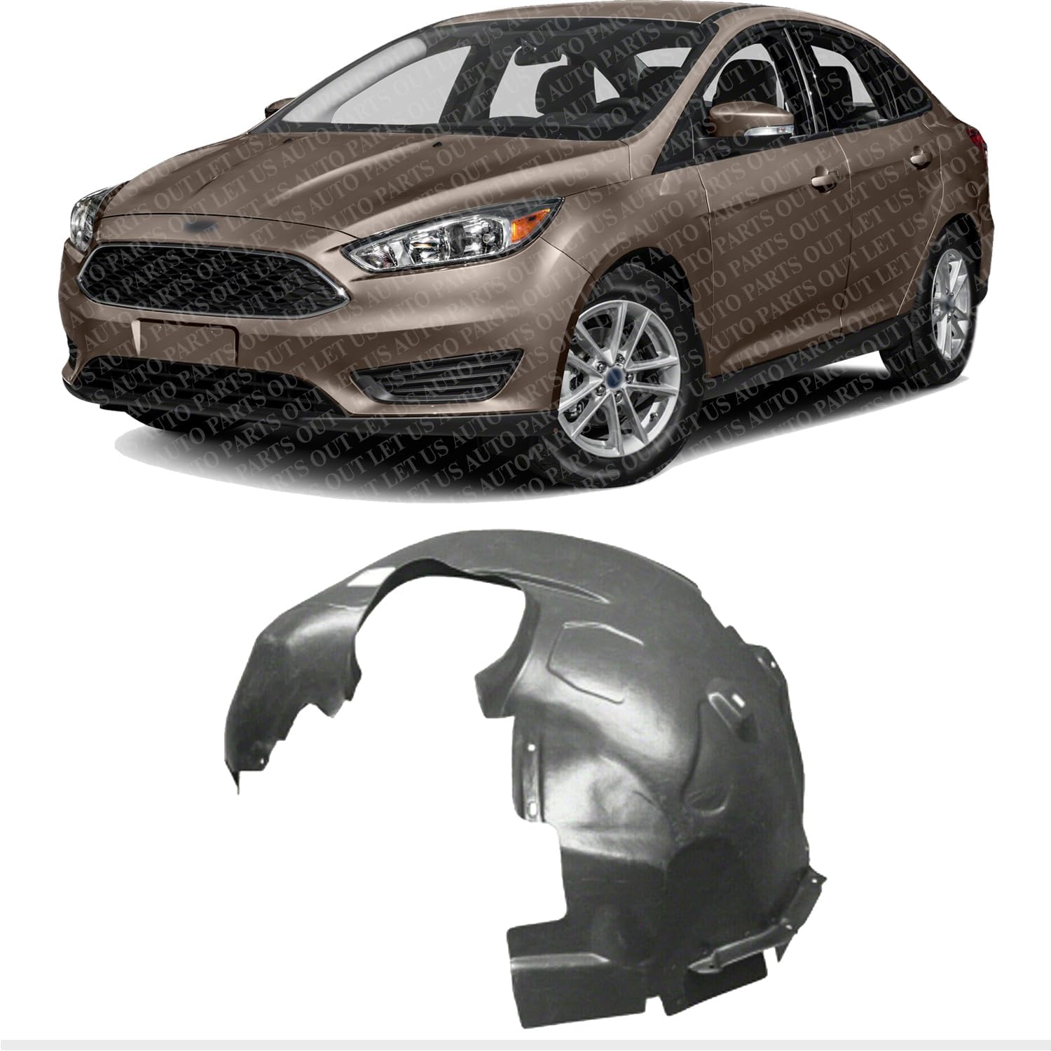 Front Fender Liners Vacuum Form Left Driver Side Direct Replacement Compatible With 2012-2018 Ford Focus FO1248150 AM5Z16103B