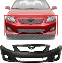 Front Bumper Cover Primed Plastic with Spoiler Holes Direct Replacement Compatible with 2009 2010 Toyota Corolla TO1000342 5211902989