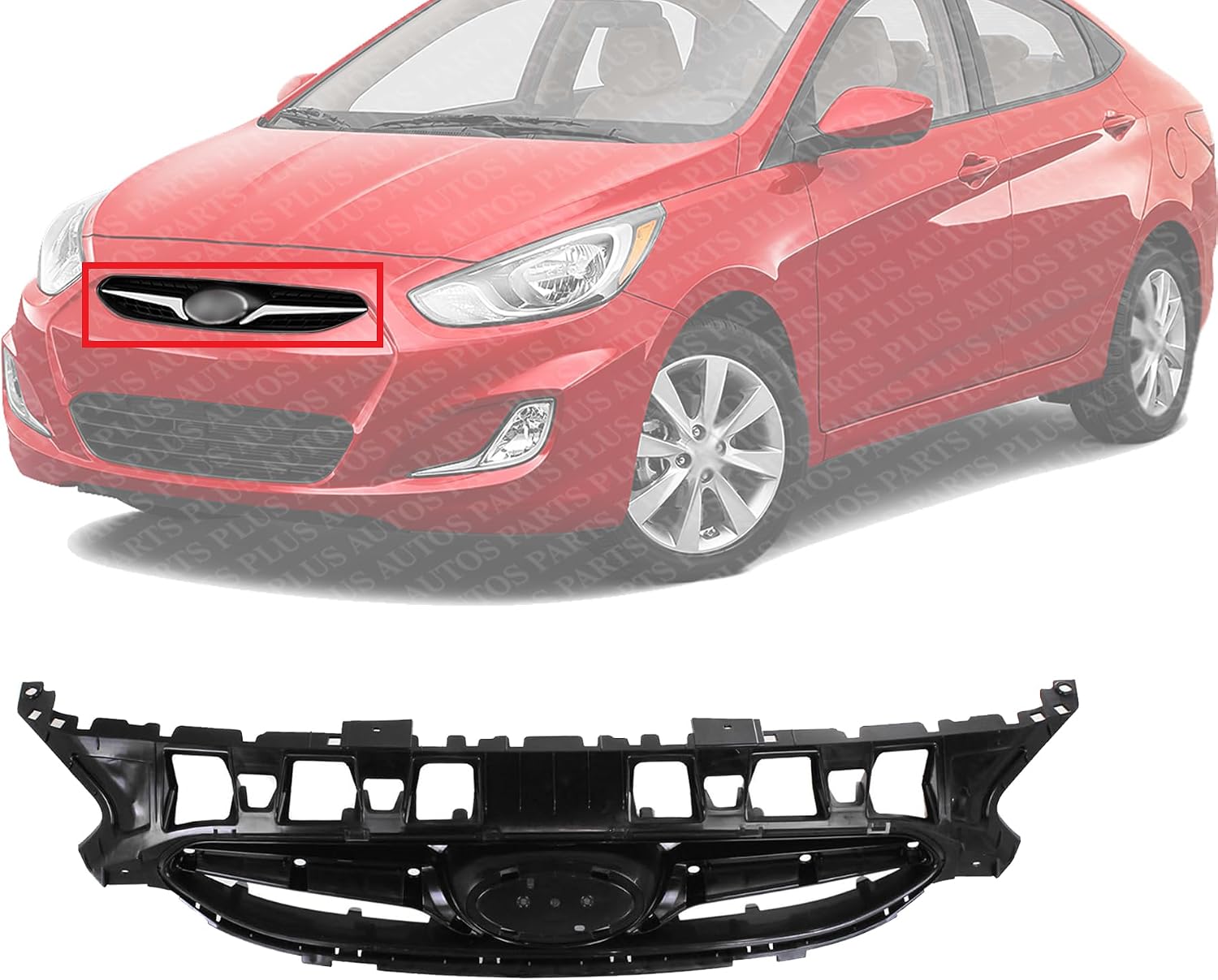 Front Grille Textured Shell And Insert Plastic Direct Replacement Compatible With 2012-2013 Hyundai Accent HY1200161 HY1200177 863511R000 863511R100