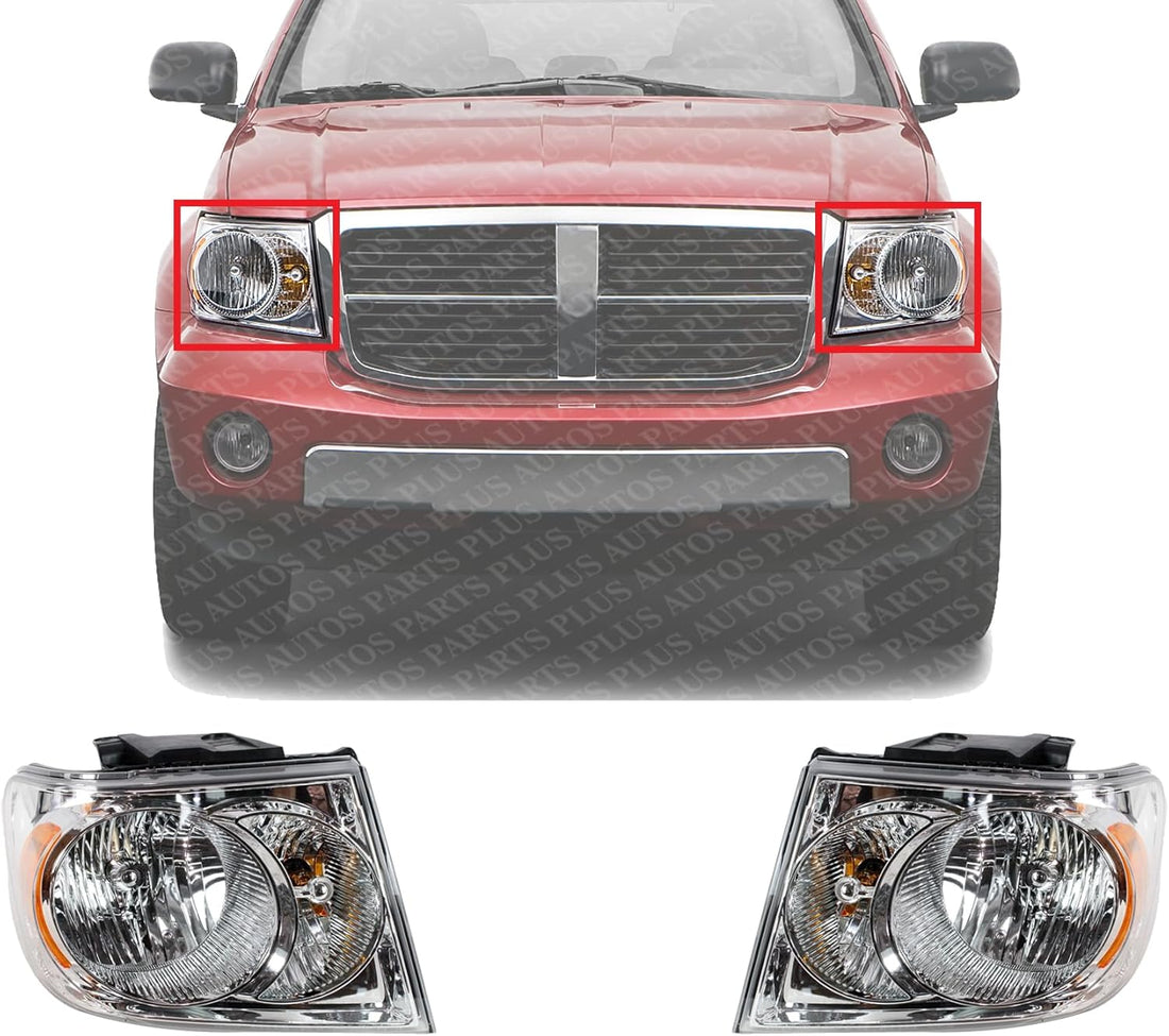 Set Of 2 Front Headlight Assembly With Chrome Interior Left Driver & Right Passenger Side Direct Replacement Compatible With 2007-2009 Dodge Durango CH2518121 CH2519121 55078017AI