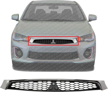 Front Grille Assembly Texture Black Insert With Chrome Molding Plastic Direct Replacement Compatible With 2016-2017 Mitsubishi Lancer MI1200267 7450B019