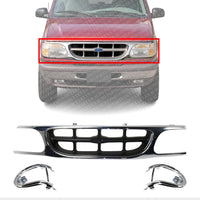 Front Grille Chrome Shell With Silver Gray Insert Plastic With Headlight Bezels Direct Replacement Compatible With 1995-2001 Ford Explorer FO1200316 F87Z8200NAD