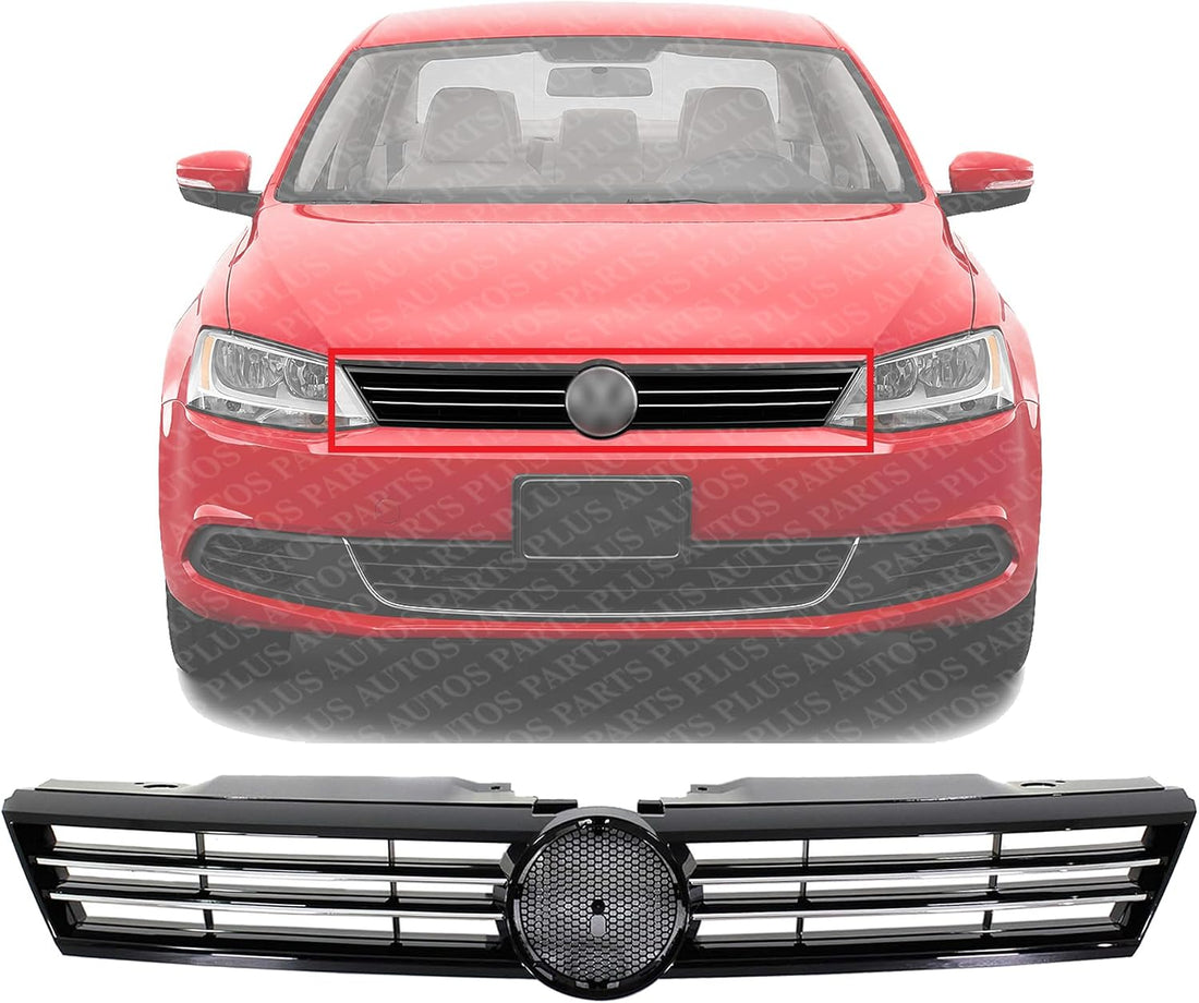Front Grille Chrome Shell With Primed Insert Plastic Direct Replacement Compatible With 2011-2014 Volkswagen Jetta VW1200149 5C6853651AZLL