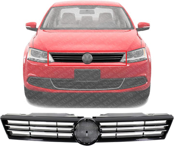 Front Grille Chrome Shell With Primed Insert Plastic Direct Replacement Compatible With 2011-2014 Volkswagen Jetta VW1200149 5C6853651AZLL