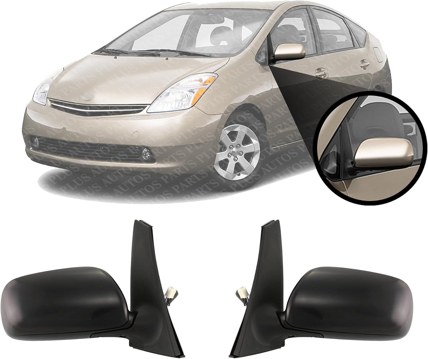 Front Power Mirror Manual Folding Heated Primed Right Passenger & Left Driver Side Direct Replacement Compatible With 2004-2009 Toyota Prius TO1320229 TO1321229 8794047101