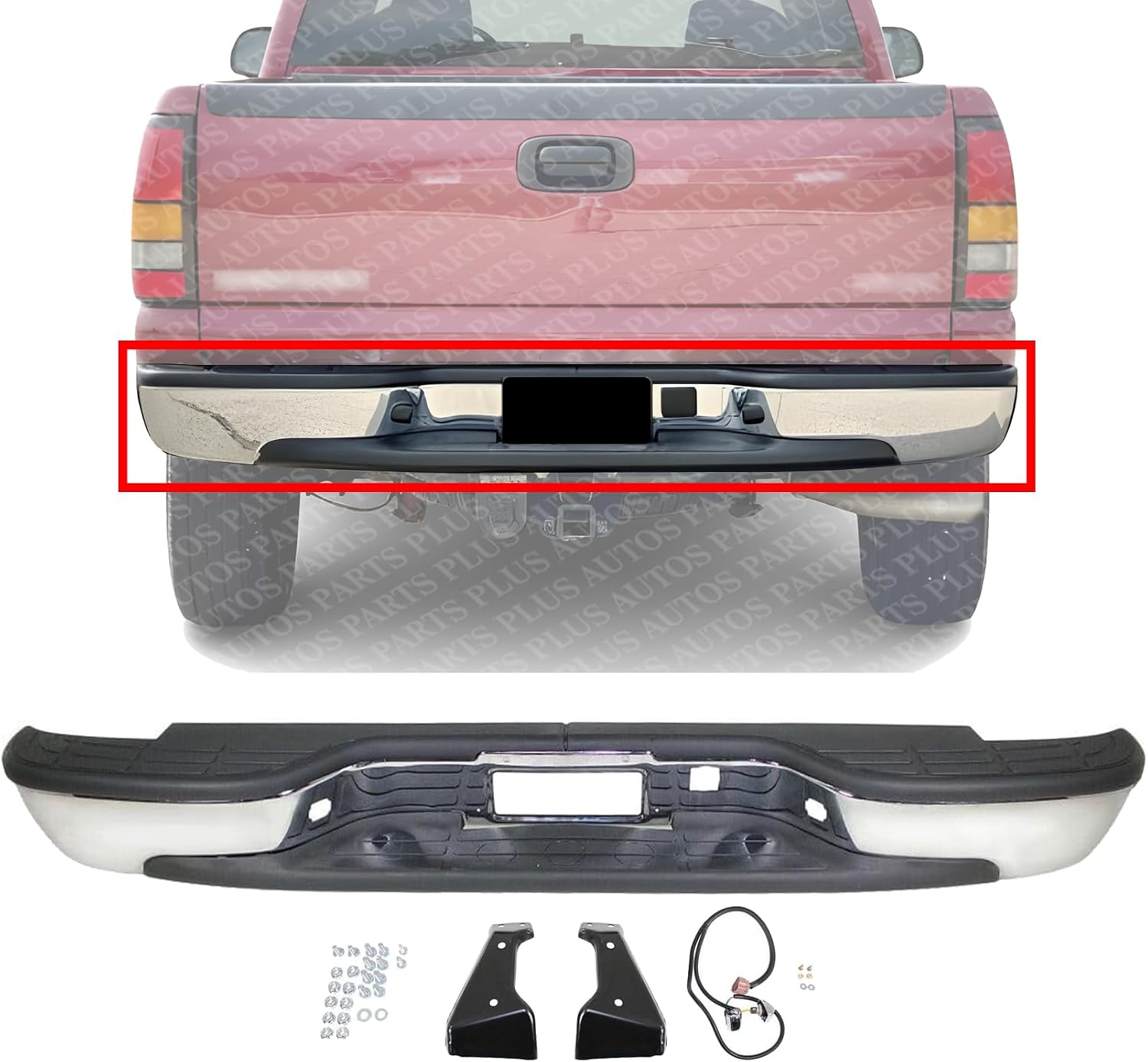 Step Bumper Face Bar With Pad Provision And Mounting Bracket Chrome Direct Replacement Compatible With 1999-2006 GMC Sierra/Chevrolet Silverado 1500 GM1103123 12496087