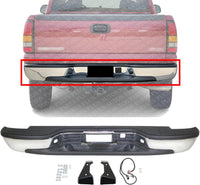 Step Bumper Face Bar With Pad Provision And Mounting Bracket Chrome Direct Replacement Compatible With 1999-2006 GMC Sierra/Chevrolet Silverado 1500 GM1103123 12496087