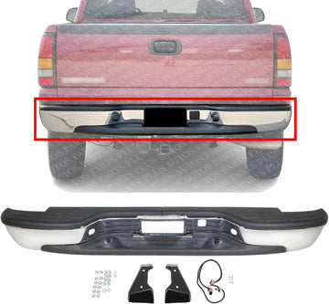 Step Bumper Face Bar With Pad Provision And Mounting Bracket Chrome Direct Replacement Compatible With 1999-2006 GMC Sierra/Chevrolet Silverado 1500 GM1103123 12496087