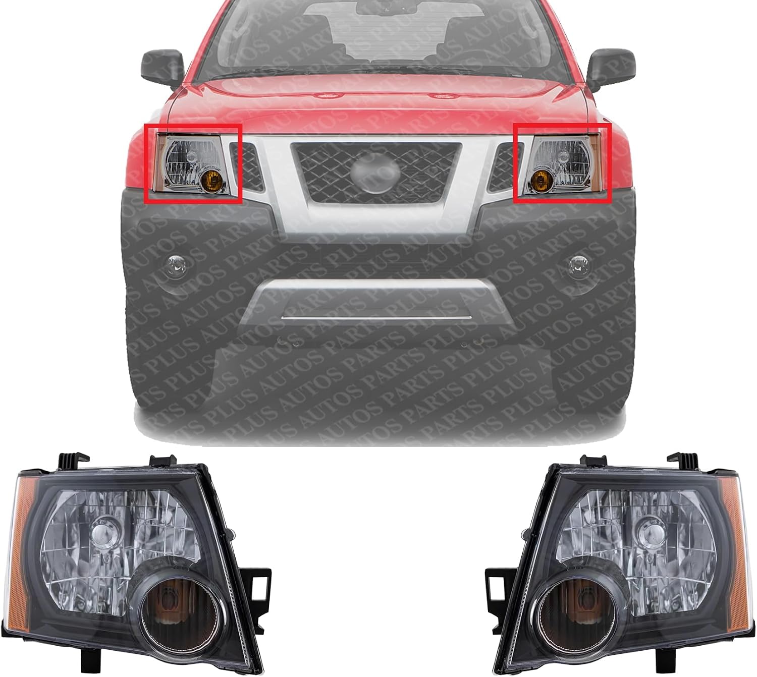 Set Of 2 Front Head Light Assembly With Black Interior Left Driver & Right Passenger Side Direct Replacement Compatible With 2009-2015 Nissan Xterra NI2502189 NI2503189
