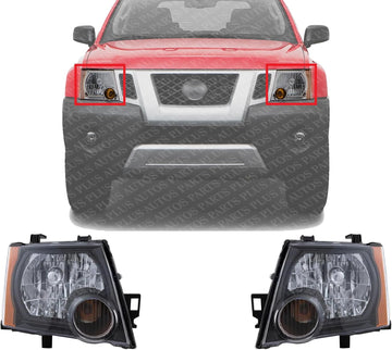 Set Of 2 Front Head Light Assembly With Black Interior Left Driver & Right Passenger Side Direct Replacement Compatible With 2009-2015 Nissan Xterra NI2502189 NI2503189
