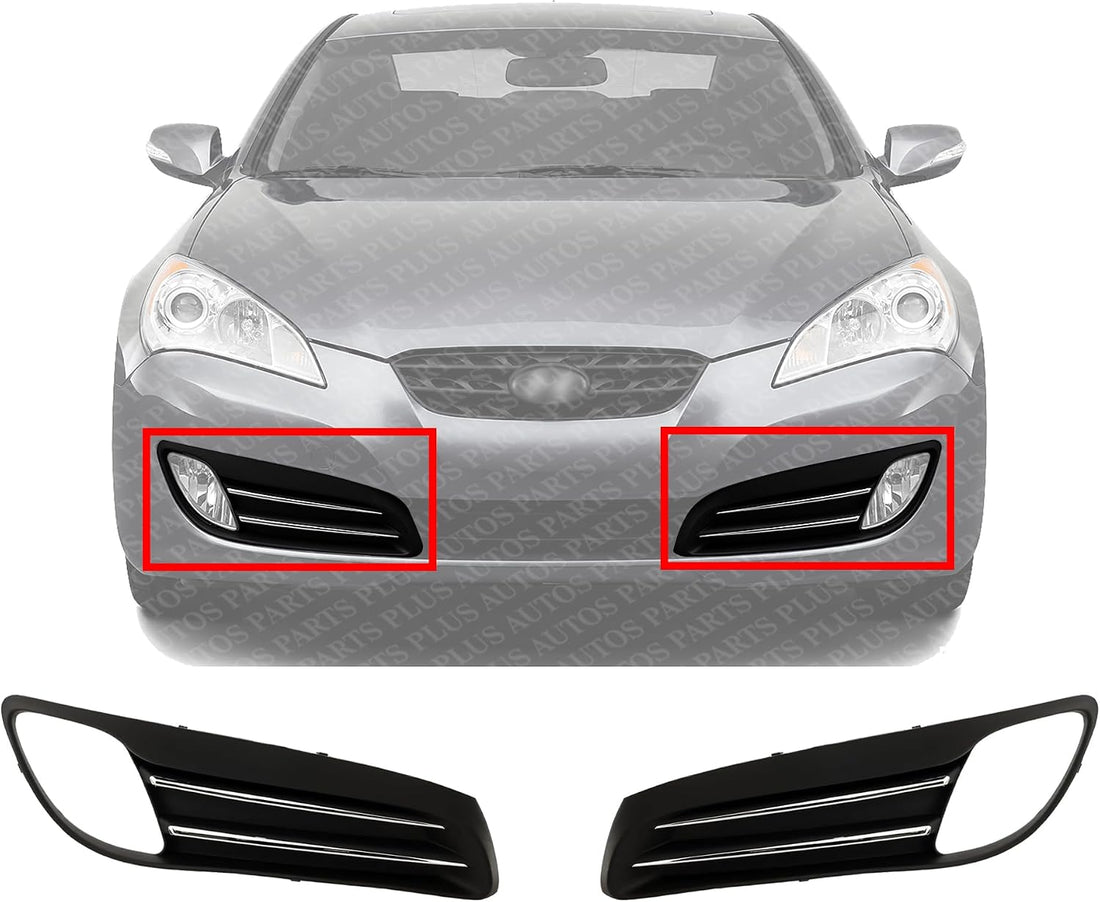 Set Of 2 Front Fog Light Molding Primed With Chrome Trim Left Driver & Right Passenger Side Direct Replacement Compatible With 2010-2012 Hyundai Genesis HY1038123 HY1039123