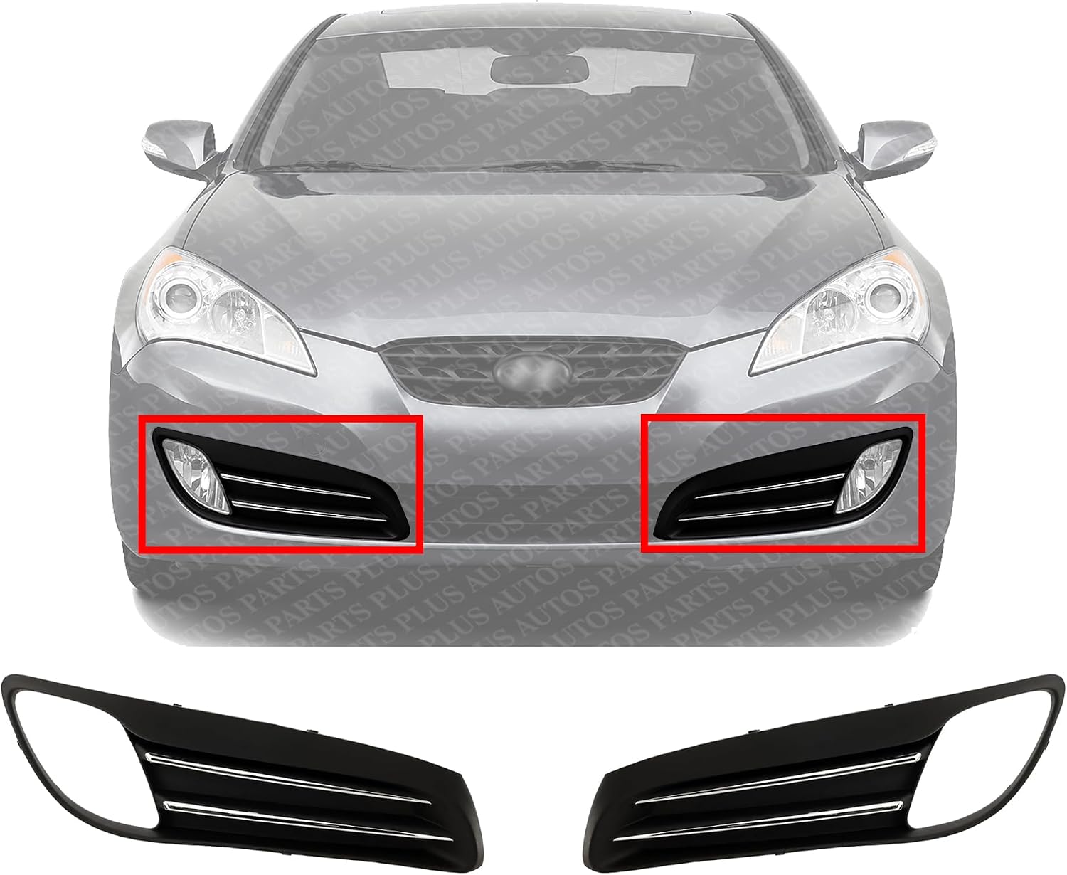 Set Of 2 Front Fog Light Molding Primed With Chrome Trim Left Driver & Right Passenger Side Direct Replacement Compatible With 2010-2012 Hyundai Genesis HY1038123 HY1039123