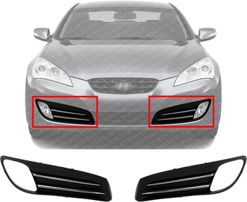 Set Of 2 Front Fog Light Molding Primed With Chrome Trim Left Driver & Right Passenger Side Direct Replacement Compatible With 2010-2012 Hyundai Genesis HY1038123 HY1039123